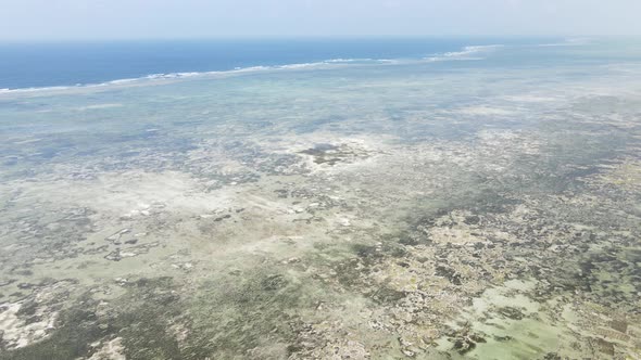 Aerial View of Low Tide in the Ocean Near the Coast of Zanzibar Tanzania