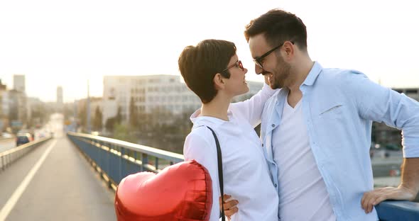 Young Couple in Love Dating and Smiling Outdoor