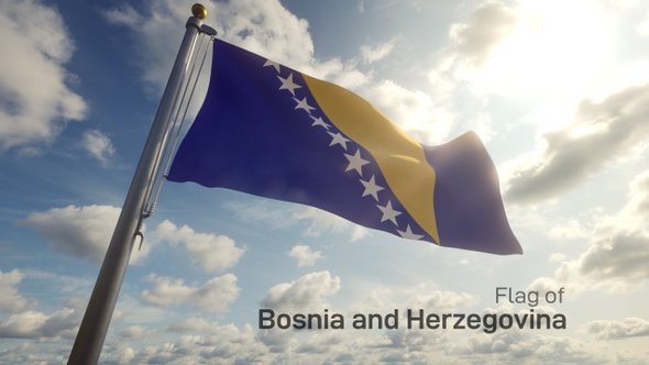 Bosnia And Herzegovina Flag on a Flagpole