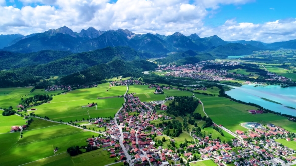 Panorama From the Air Forggensee and Schwangau, Germany, Bavaria