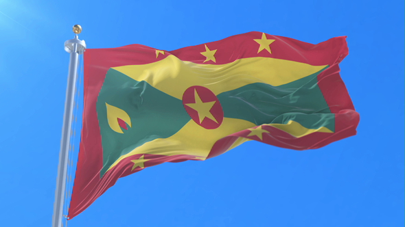 Flag of Grenada Waving at Wind