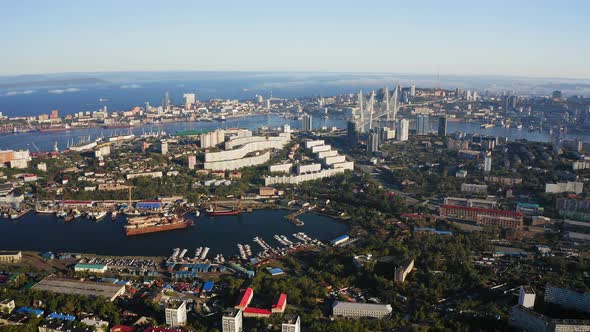 Aerial View of Residential Areas of Vladivostok City at Sunrise