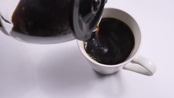 Pour Black Coffee Into a Mug From a Coffee Pot