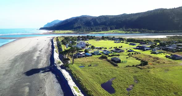 The beautiful mokihinui river on the west coast of New Zealand's south island. 4k aerial view of Mok