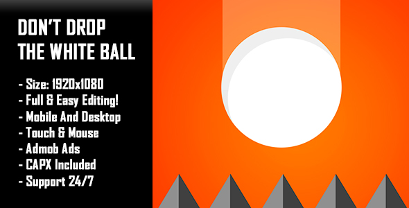 Don't Drop The White Ball - HTML5 Game + Mobile Version! (Construct-2 CAPX)