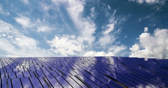 Solar Panels on the Beautiful Cloudy Sky