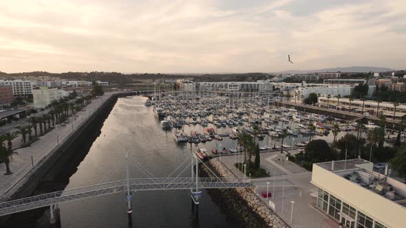 Bensafrim river and Marina de Lagos, Algarve. Yachts moored.