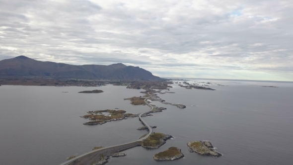 Aerial Drone Shot of Stunning Atlantic Road in Norway