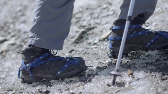 Rampon on Winter Boot and Tracking Sticks for Climbing Irons