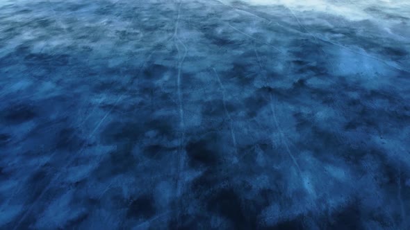 Overhead top view of lake frozen water