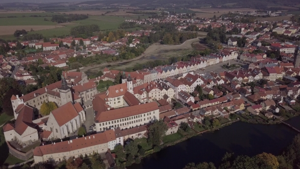Aerial Old Town Telc, Czech Republic. Untouched LOG Format.