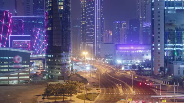 The Skyline of the West Bay Area From Top in Doha Timelapse Qatar