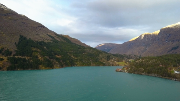 Aerial Landscape of Lysefjord. Fairy Tale of Norway Fjords Nature.