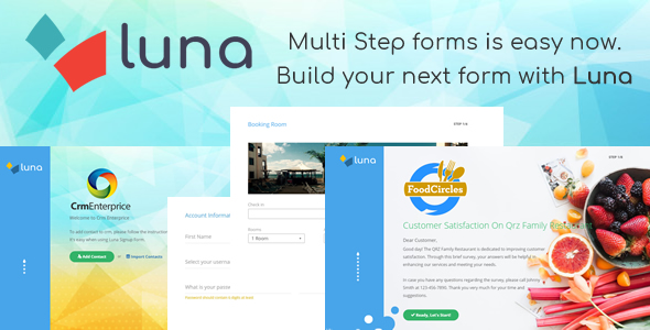 Luna Multi Step Form. E-commerce, Questionnaire, Reservation, Service