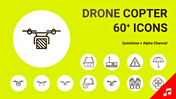 Drone Copter Helicopter Fly Technology Icon Set - Line Motion Graphics