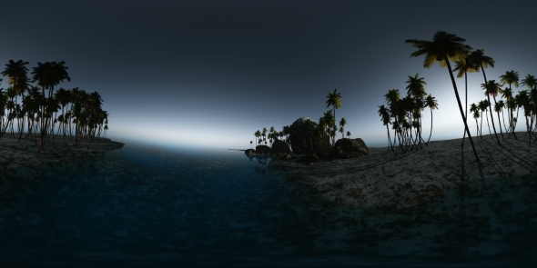 Aerial VR 360 Panorama of Tropical Island at Night