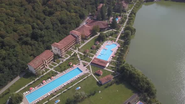 Aerial view of Hotel Lopota Lake Resort Spa. Napareuli. Georgia