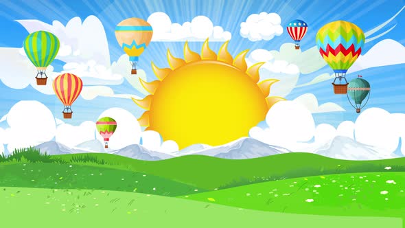 Cartoon Background with Sun and Balloon