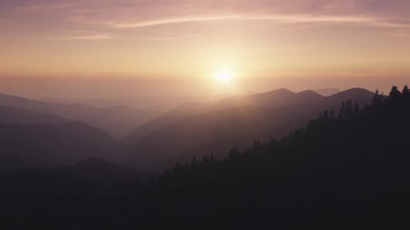 Aerial Shot of Sunset in Alps Mountains