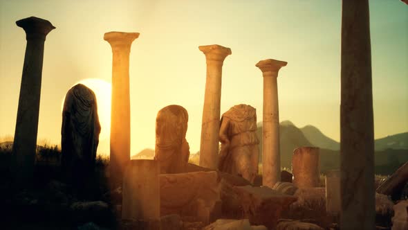 Old Roman Temple Ruins Sunset