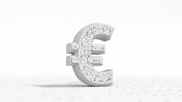 Damaged Euro Sign Made of White Blocks alt