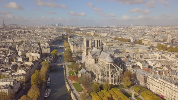 Aerial view of Notre Dame de Paris Cathedral