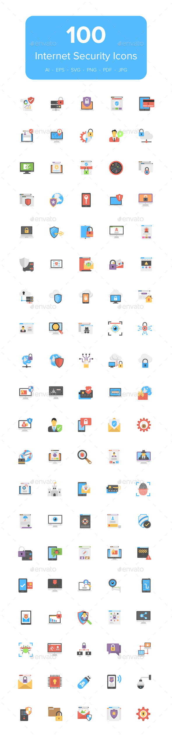 100 Flat Internet Security Icons
