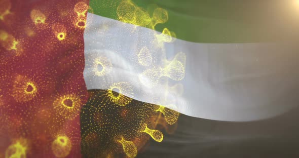 United Arab Emirates Flag with Corona Virus Bacteria