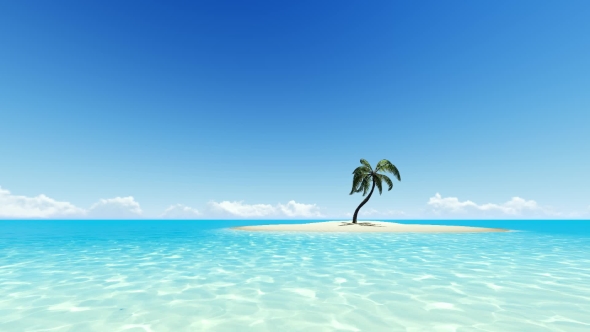 Tropical Island with One Palm Tree and Clear Sky alt