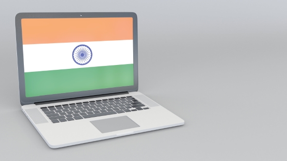 Opening and Closing Laptop with Flag of India on the Screen alt