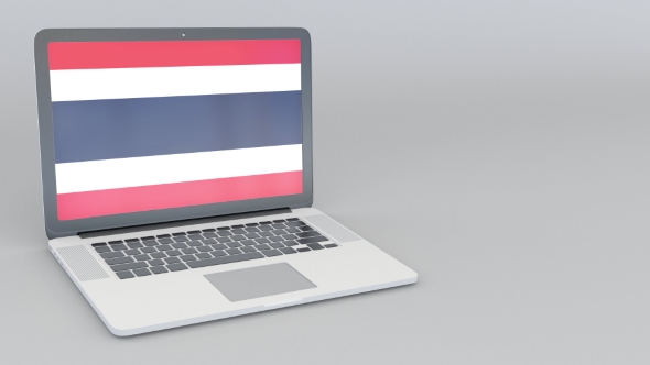 Opening and Closing Laptop with Flag of Thailand on the Screen alt