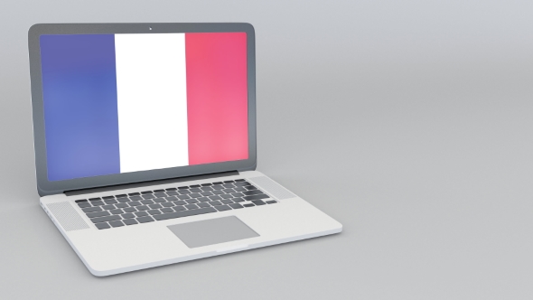 Opening and Closing Laptop with Flag of France on the Screen alt