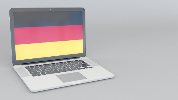 Opening and Closing Laptop with Flag of Germany on the Screen alt