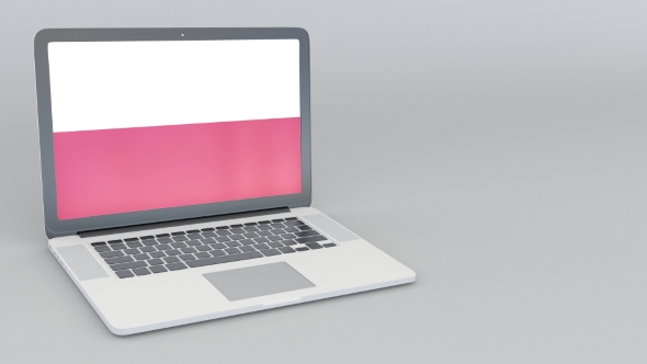 Opening and Closing Laptop with Flag of Poland on the Screen alt