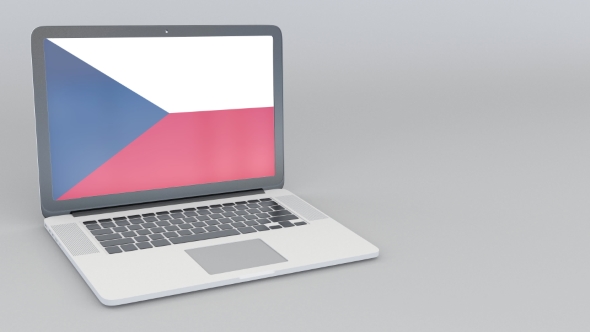 Opening and Closing Laptop with Flag of the Czech Republic on the Screen alt