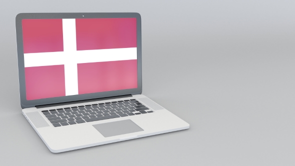 Opening and Closing Laptop with Flag of Denmark on the Screen alt