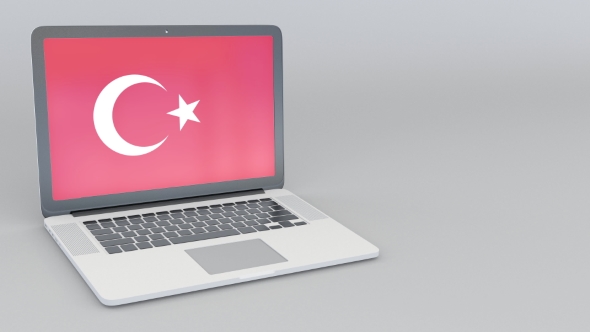 Opening and Closing Laptop with Flag of Turkey on the Screen alt