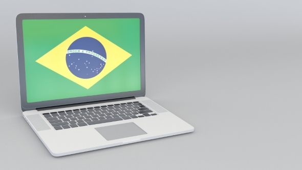 Opening and Closing Laptop with Flag of Brazil on the Screen alt
