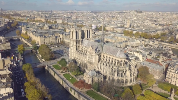 Aerial view of Notre Dame de Paris Cathedral