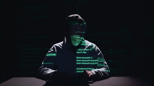 Spyware for Hacking Sites. Black Background. Silhouette