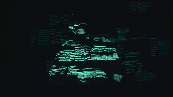 Spyware for Hacking Sites. Black Background. Silhouette