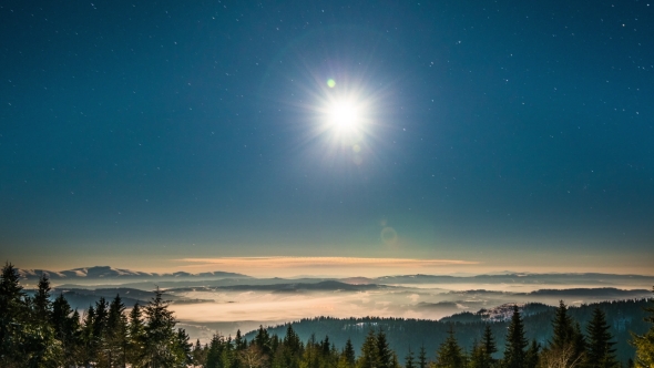 Moon and Stars  in Carpathian Mountains