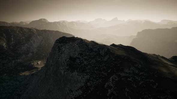 Dramatic Sky Over Steps in a Mountain.