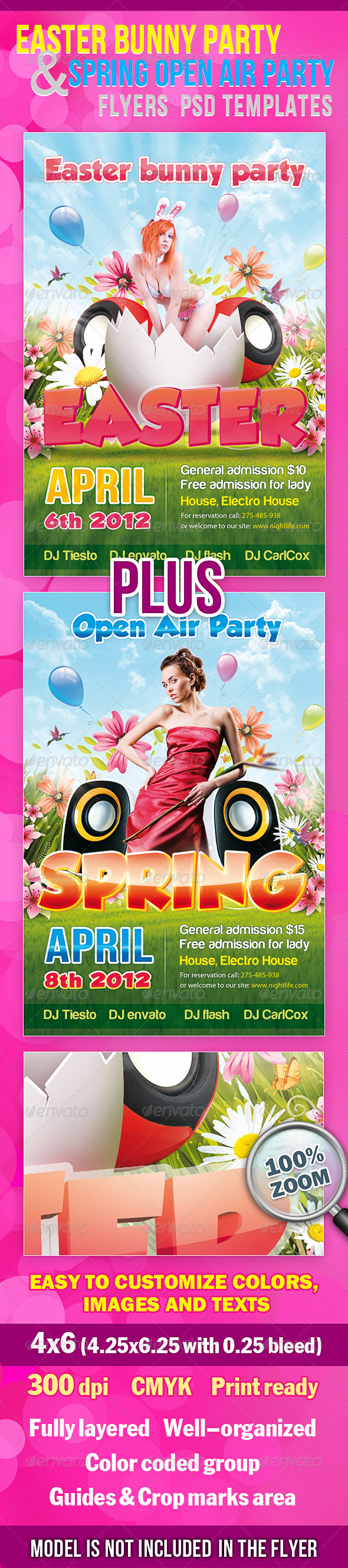 Easter Party And Spring Party Flyers PSD Templates