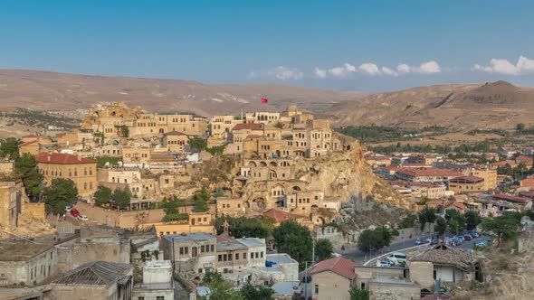 Urgup Town Aerial View From Temenni Hill in Cappadocia Region of Turkey Timelapse