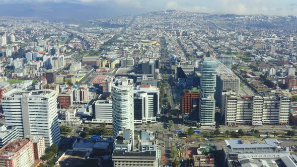 Quito, Ecuador, 6-12-2020: Aerial view of the business district in Quito,
