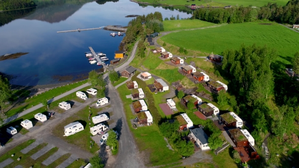 Beautiful Nature Norway Aerial View of the Campsite To Relax.