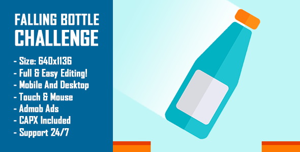 Falling Bottle Challenge (Bottle Flip Challenge) - HTML5 Game + Mobile Version! (Construct-2 CAPX)