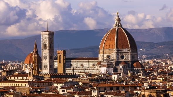 Beautiful Views of Florence and Cathedral Santa Maria Del Fiore, Evening, Florence, Italy