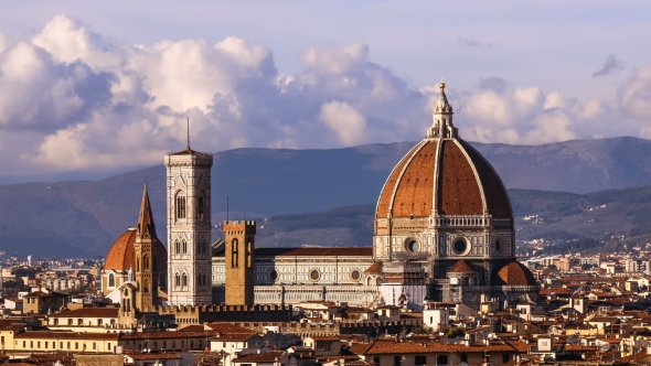 Florence and Cathedral Santa Maria Del Fiore, Evening, Florence, Italy. Clouds